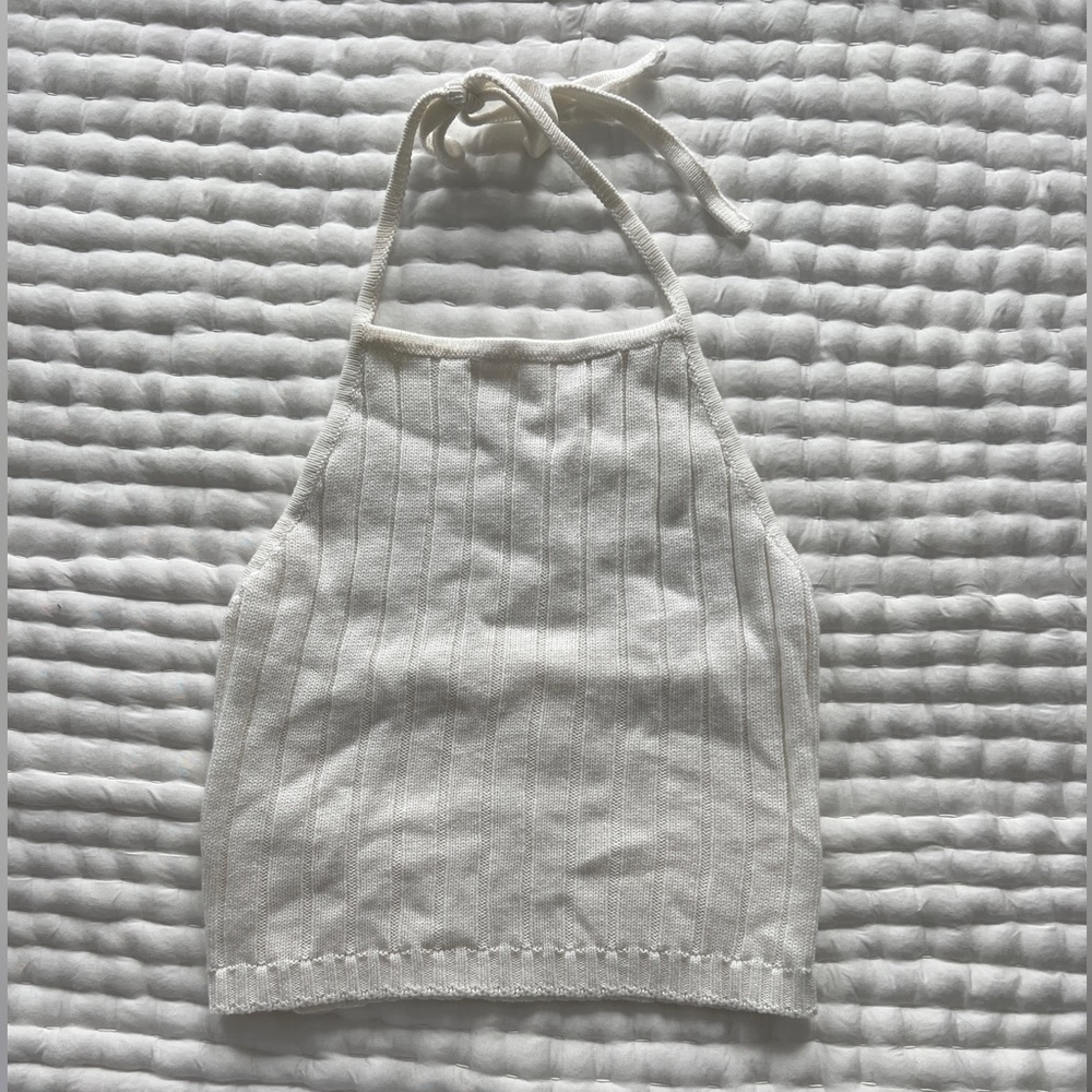 White Rib Knit Halter Top - Picture 4 of 5